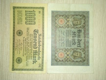 Банкнота 100, 1000 марок Германия