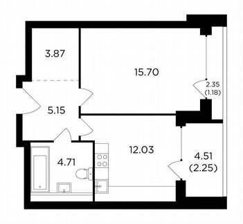 1-к квартира, 44.9 м², 3/26 эт.