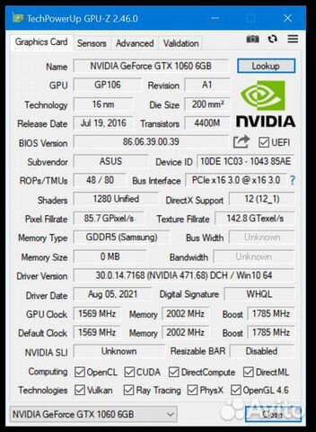 Видеокарта nvidia GeForce gtx 1060 6gb