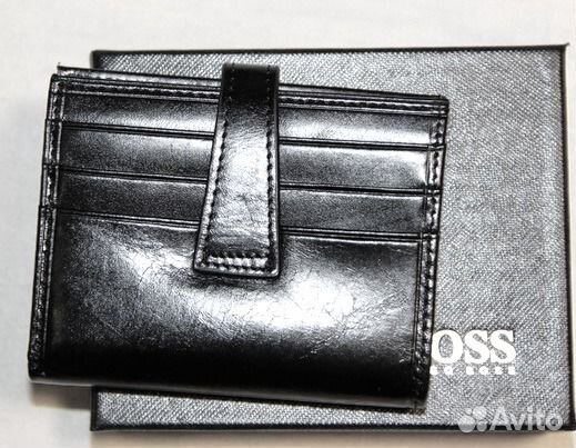 Кожаный кошелек - визитница H Boss black new