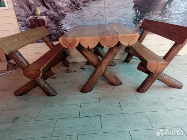 Комплект Стол и 2 скамейки из массива сосны Комплект Стол и 2 скамейки из массива сосны
