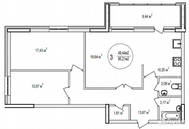 3-к квартира, 83 м², 18/21 эт. 3-к квартира, 83 м², 18/21 эт.