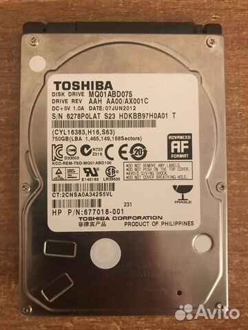 Toshiba 750 HDD 2,5