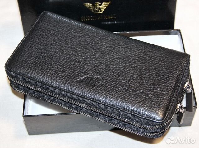 Мужской кожаный клатч -GA- black 2X lux new