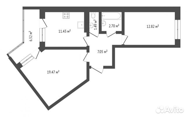 2-к квартира, 55 м², 5/5 эт.