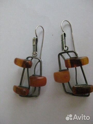 Серебряные серьги с янтарем СССР