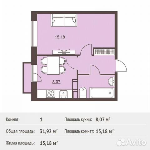 1-к квартира, 31.9 м², 6/6 эт.