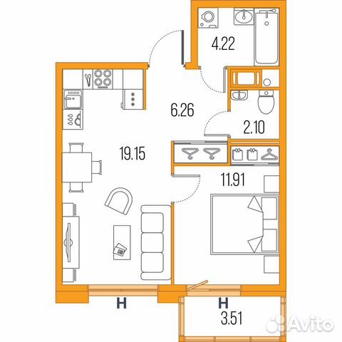 1-к квартира, 43.6 м², 6/22 эт.