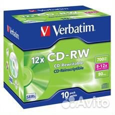 Чистые/новые Verbatim сd-RW диски в упаковке 10 шт