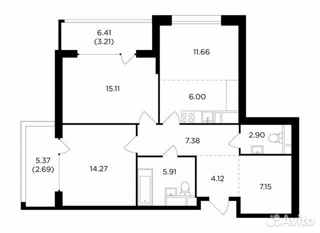 3-к квартира, 80.4 м², 15/17 эт. 3-к квартира, 80.4 м², 15/17 эт.