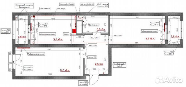 2-к квартира, 75 м², 3/7 эт.