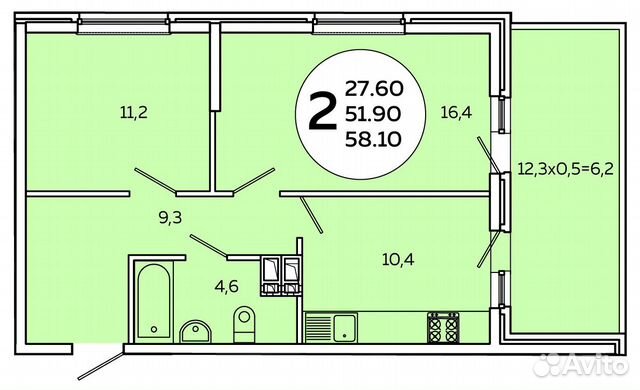 2-к квартира, 58.1 м², 11/19 эт.