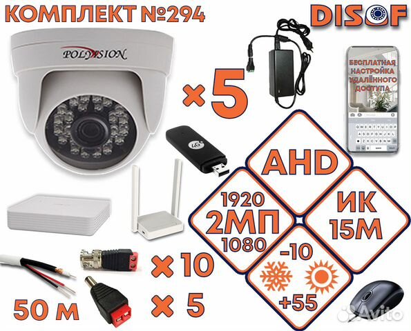 Видеонаблюдение комплект AHD с 4G №294