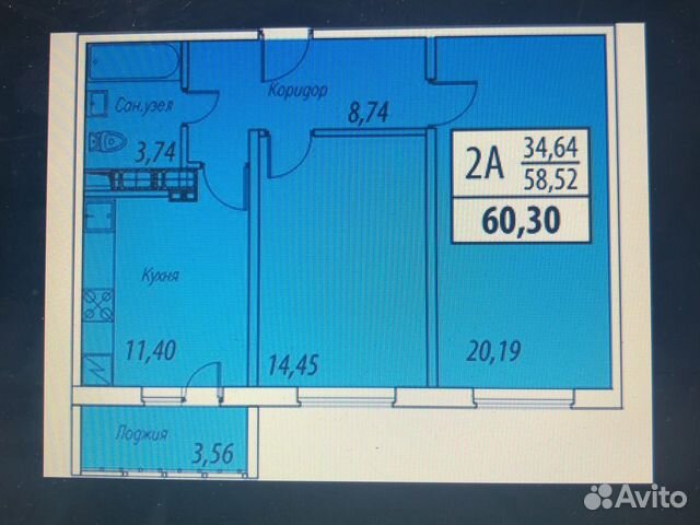 2-к квартира, 60.3 м², 19/25 эт.