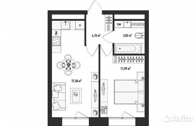 1-к квартира, 37.3 м², 7/21 эт. 1-к квартира, 37.3 м², 7/21 эт.