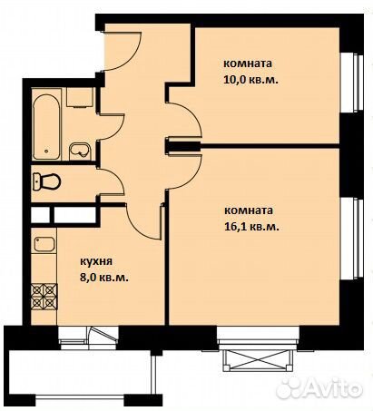 2-к квартира, 44.5 м², 4/8 эт.