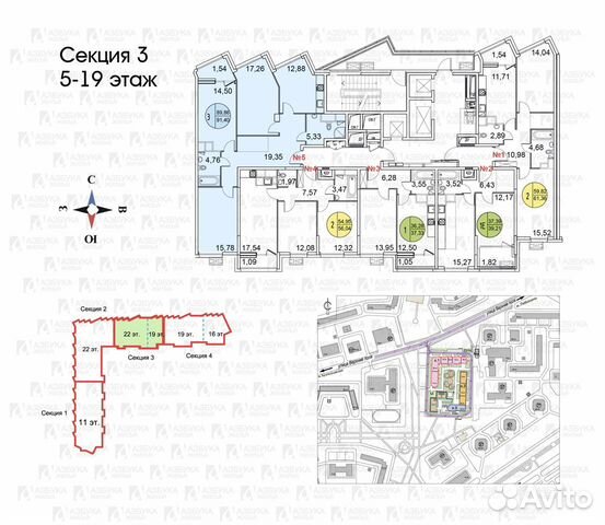3-к квартира, 90 м², 17/22 эт.