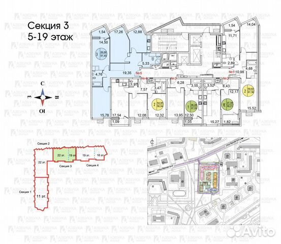 3-к квартира, 90 м², 7/22 эт.
