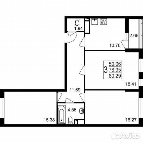 3-к квартира, 80.3 м², 1/8 эт.