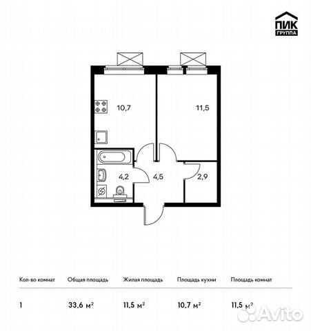 1-к квартира, 33.6 м², 13/14 эт.