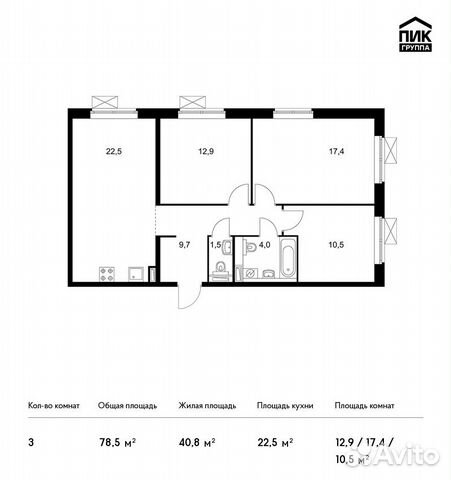 3-к квартира, 78.5 м², 7/25 эт. 3-к квартира, 78.5 м², 7/25 эт.
