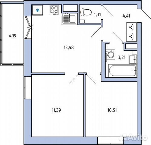 2-к квартира, 45.6 м², 9/10 эт.