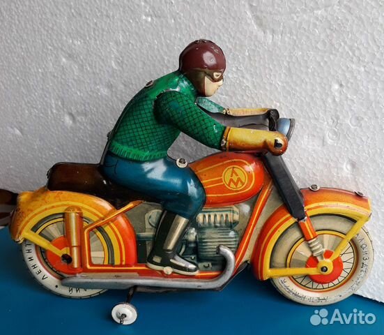 Заводная ранняя игрушка мотоциклист жесть СССР