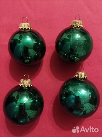 Елочные игрушки шары СССР 4 шт средний р-р зелёный