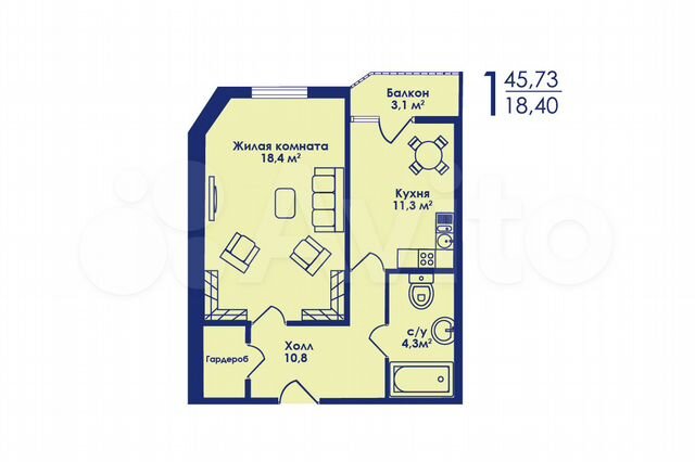 1-к. квартира, 45,7 м², 17/17 эт.