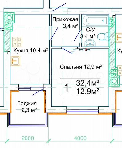 1-к. квартира, 32,4 м², 2/5 эт.
