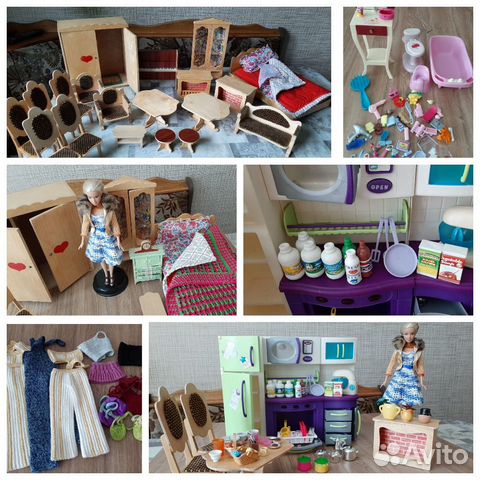 Мебель в кукольный дом, посуда, кукла и пианино