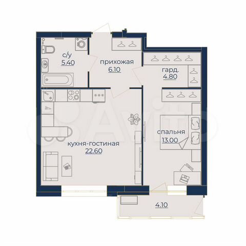 2-к. квартира, 52,9 м², 1/24 эт.