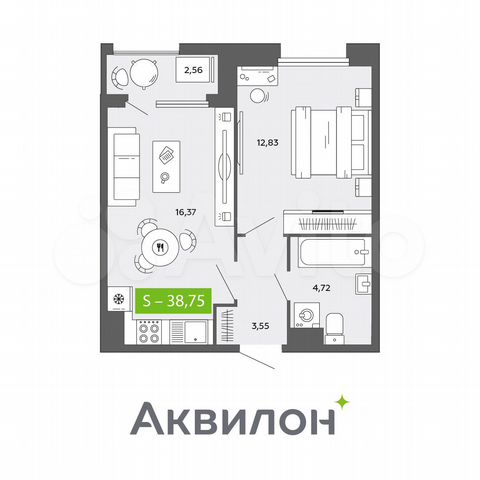 1-к. квартира, 38,8 м², 11/16 эт.
