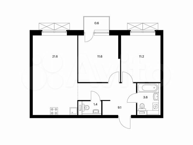 2-к. квартира, 59,1 м², 2/18 эт.