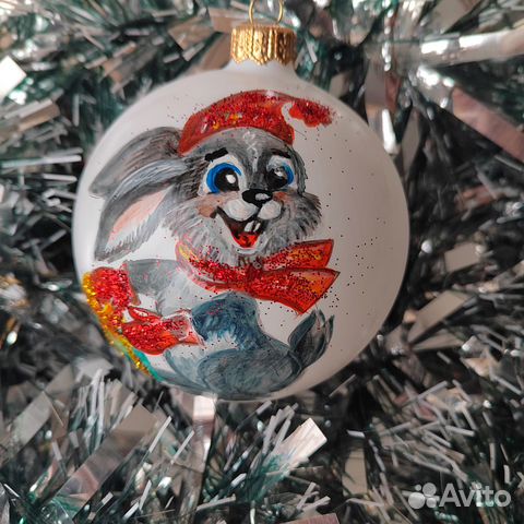 Ёлочная игрушка 2023 Заяц Ручная роспись