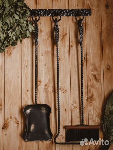 Кованый каминный набор (кочерга,совок,щетка) набор
