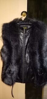 Куртка кожаная женская 46 размер с меховым жилетом
