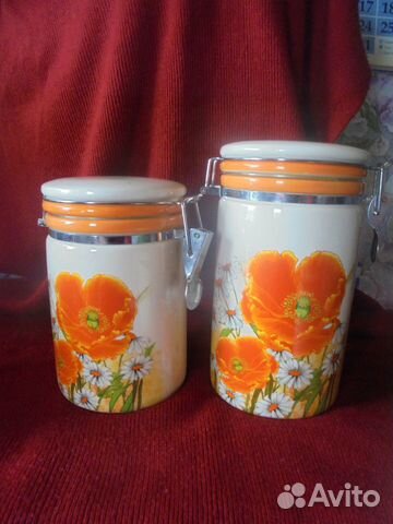 Наб банок 2 шт для сыпуч прод с клипс керам Коралл