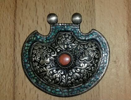 Антикварная подвеска Тибет серебро, коралл, бирюза