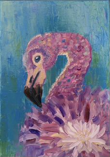 Картина маслом Розовый фламинго