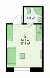Квартира-студия, 17.1 м², 1/17 эт.