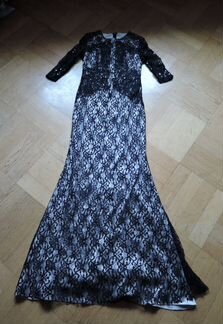 Длинное вечернее кружевное черное платье