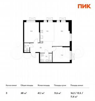 3-к квартира, 68 м², 28/33 эт.
