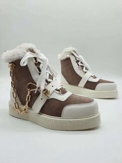 Зимние кеды черные белые с коричневым Луи виттон