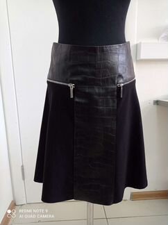 Юбка трикотаж с комбинированной кожей