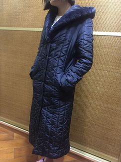 Пальто стеганое темно-синее на синтепоне