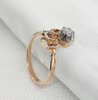 Золотое кольцо СССР с бриллиантом 0,27 карат