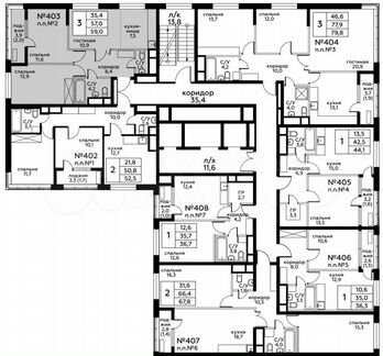 3-к квартира, 59 м², 7/20 эт.