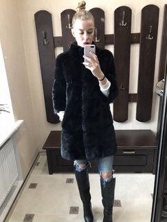 Шуба норковая чёрная рукава 3/4