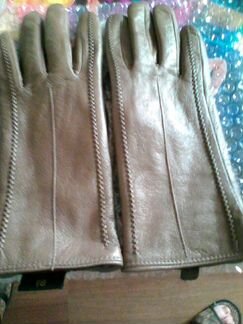 Перчатки кожа, р 8,5 б/у, перчатки и шапка мужскии